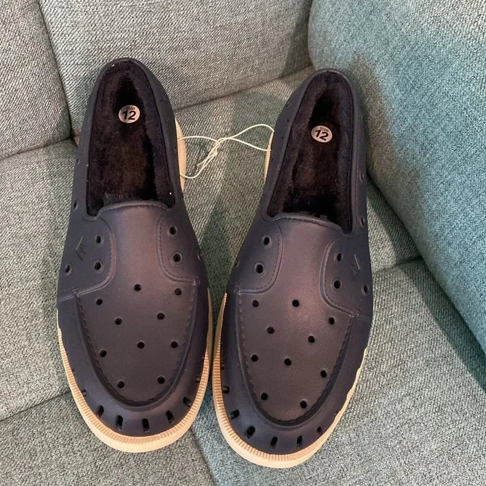 Sperry Authentic Original Float Cozy Boat Shoe Faux Fur Lined Navy Sz Men's 12